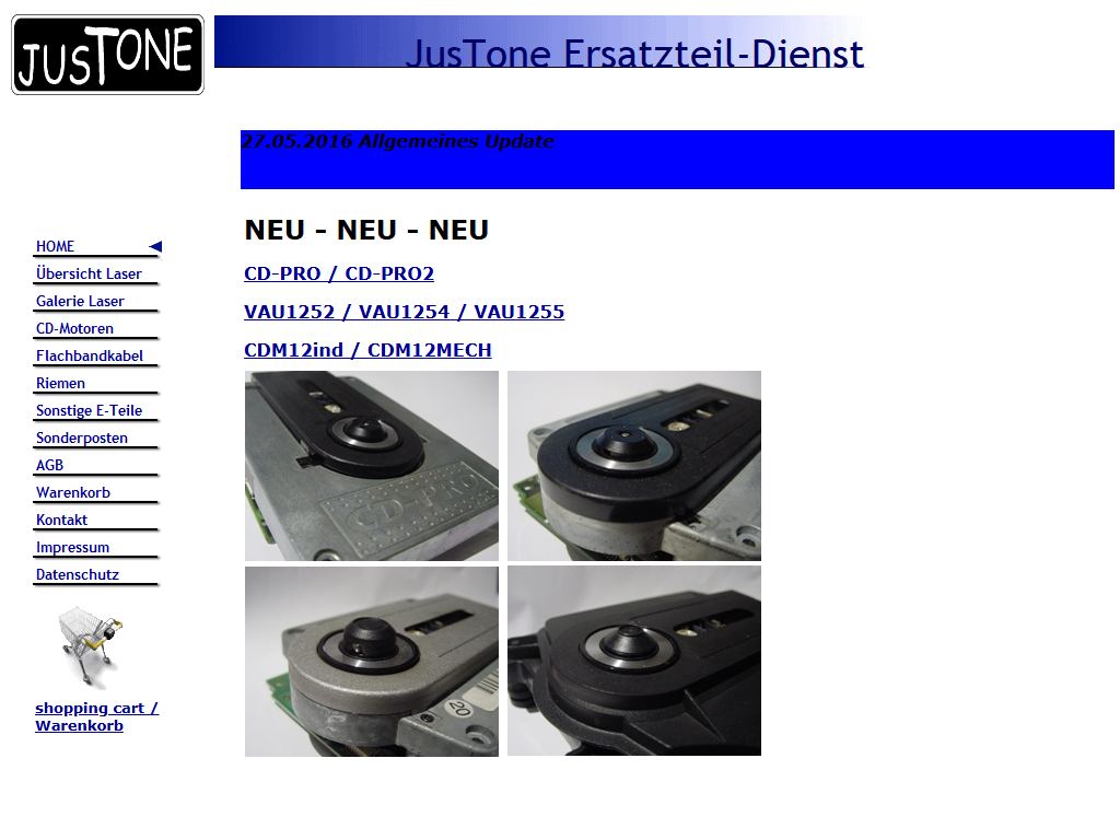 Die alte Startseite des JusTone Ersatzteil-Dienstes / the old home page